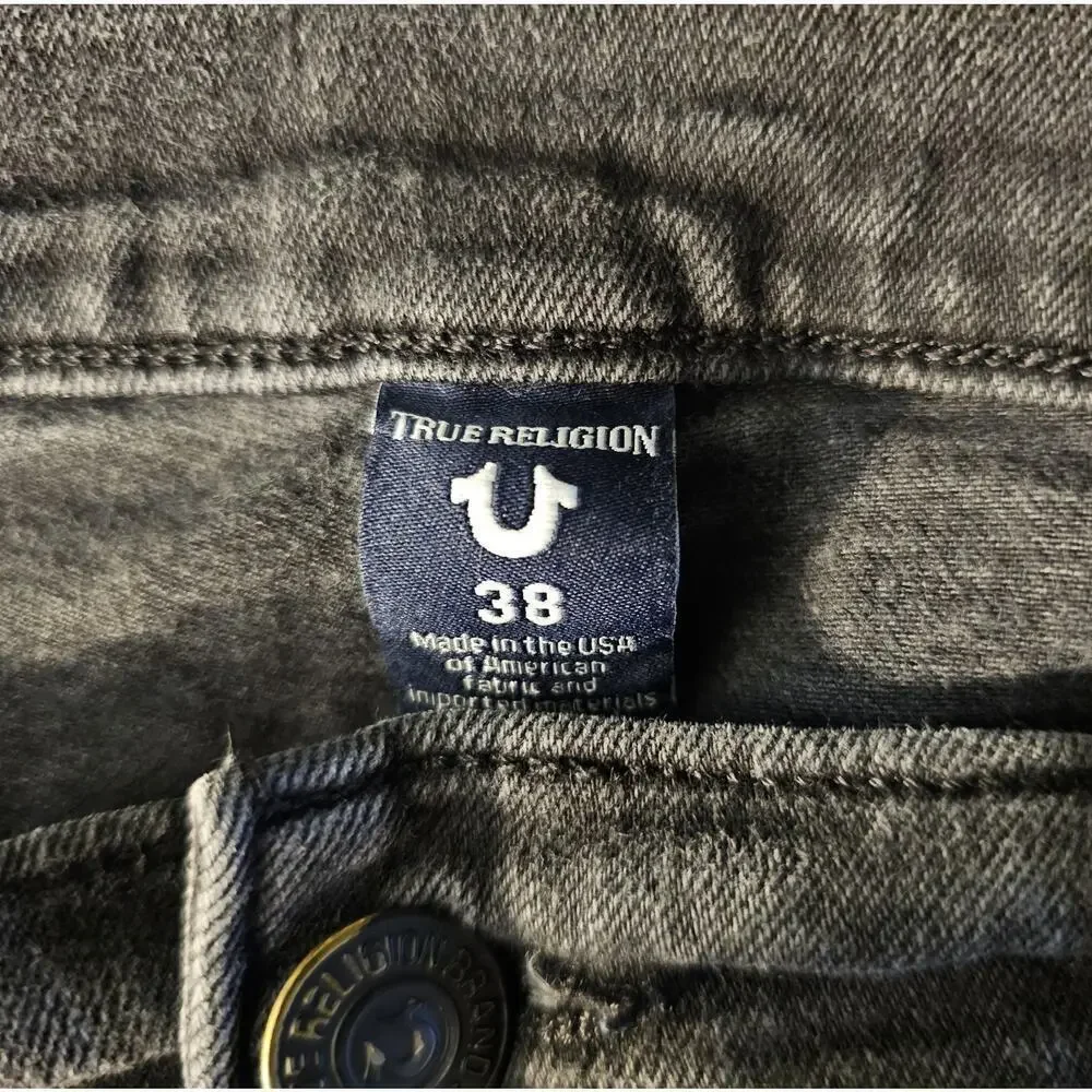 True Religion Jeans Mens 38 Black Fade Ricky Relaxed Straight Pockets Stretch